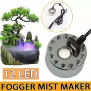 12 LED Fog Mist Mist Maker Fountain Mister Humidifier Fish Aquarium Rockery