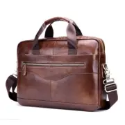 Men Genuine Brown Leather Laptop Messenger Bag Leather Laptop Briefcase For Men