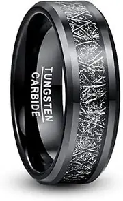 [Wozya] 8 mm Men's Width Tungsten Carbide Ring Electroplated Black Inlaid Black Imitation Vermiculite Wedding Band Tungsten Ring