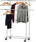 Simplehouseware Double Rod Portable Clothing Hanging Garment Rack Silver