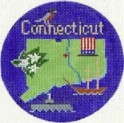 Needlepoint Handpainted Connecticut Christmas Silver Needle 4.25"