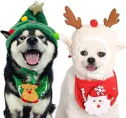4PCS Pet Dog Christmas Outfit Christmas Costume Dog Cat Christmas Outfit Funny Antlers Dog Christmas Hat Adjustable Cloak Santa Saliva Towels Christmas Pet Clothes for Puppy Dog Cat Dress Up