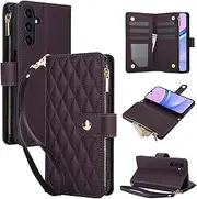 [YocoverTech] for Samsung S24 Plus 5G Case,for Galaxy S25 Plus 5G Flip Case,6 Card Holders +1 Cash Slot Wallet Cover Magnetic Folio Closure Purse with Wristlet Crossbody Lanyard-Dark Purple