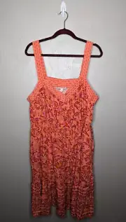 NWT Knox Rose Womens Plus 2X Orange Pink Paisley Floral Button Front Dress