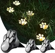 Solar Lights Outdoor, Cat Puppy Animal Paw Print Lighting Fixture, Wireless Garden Lights Water Resistance for Pathway, Lawn, Yard, Patio, Walkway, Memorial Garden Decorative（Warmwhite Pack of 3）