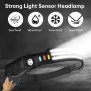 USB Rechargeable COB Headlamp Wide Beam LED Head Lamp Motion Sensor Head Torch