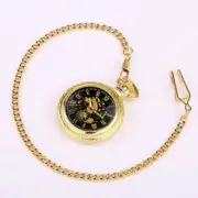 Mens Pocket Watch Mechanical Gold Roman Numerals Skeleton Chain Luxury Watches