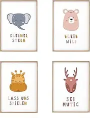 Pictures Baby Room Decoration, Set of 4, DIN A4 Children's Posters for Creative Decoration in Baby and Toddler Room - Perfect for Any Children's Room Wall Poster