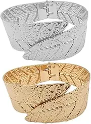 [SOESFOUFU] Leaf Bracelets for Women 2pcs Leaf Jewelry Bangles Adjustable Open Bangle Cuff Minimalist Leaf Bangle Fashion Present