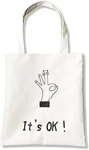 [EcoWonder] Canvas Shoulder Bag With Zip- Cute Fabric Tote Bag Plain Eco Bag - Reusable Shopping Bag Grocery Bag Carrier Bag- Cotton Tote Bags White Tote Bag For Women Ladies Girls- Funny Cat Bag Book Bag