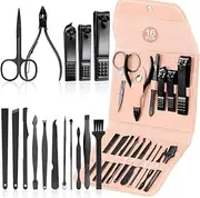 Morovan Manicure Set Nail Clippers Stainless Steel Manicure Kit Nail Tools Grooming Kit for Women Men Travel Nail Kit (16pcs-pink)