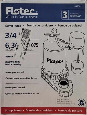 Flotec 3/4 HP Zinc Submersible Sump Pump w/Vertical Float Switch FPZT7450 *NEW*