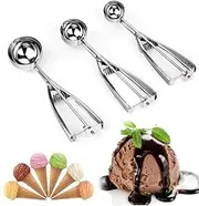 3-Piece Stainless Steel Scoop Set Include Large-Medium-Small Size, Ideal for Ice Cream, Cookies, Cakes, Melons Baking Spoon Scoopers - Fruit, Mashed Food,Made of 18/8 Stainless Steel