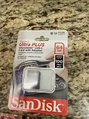 New SanDisk Ultra Plus 64gb MicroSDXC UHS Card W/Adapter