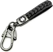 MELDBUPO Leather Car Keychain Motorcycle Woven Strap Braided Rope Key Chain for Suzuki Car Auto Accessory Key Ring with 360 Degree Rotatable D-ring and Screwdriver, Black