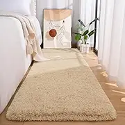 Przemy Fluffy Runner Rug for Bedroom Living Room, 2x6 Feet Beige Shag Area Rugs, Soft Fuzzy Carpet for Bedside Nursery Kids Room College Dorm, Plush Throw Rug for Home Decor