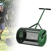 24" Compost Spreader Peat Moss Spreader with Adjustable T Shaped Handle Steel Metal mesh Basket Spreader, Compost Peat Moss, Topsoil, Seeding, Multipurpose Manure Spreader Roller