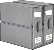 2 Pack Bed Sheet Organisers and Storage, Foldable Sheet Organizer for Linen Closet, Sheets Set Folder Keeper with Clear Window (Queen & King Size) Organizing Bedding Container with Zipper, Gray