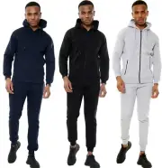 Mens Plain Full Zip Tracksuit Fleece Hoodie Zip Pocket Cotton Jogging Bottoms