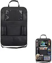 Changyeah Car Organiser,Backseat Car Organiser, Kick Mats Back Seat Protector with Tablet Holder,With Tablet Holder Pocket Storage Kick Mat Waterproof Multi-Pocket Storage for Toy Bottles (Black)