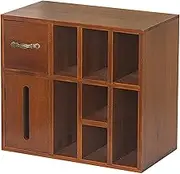 Folpus Wooden Storage Cabinet Mug Organizer with Tissue Box Multifunction Stationery Storage for Dressing Table Spice Jars Teapots