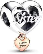 [The Charmery] Love You Sister Charm 925 Sterling Silver Compatible with Pandora Charms,and Many Other UK Charm Bracelets., Metal