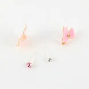 | OSEWAYA 櫻花系列 | 水鑽造花液櫻花 日本製低敏耳還 貼耳耳環 矽膠耳針 4入組