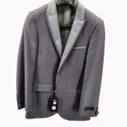 Bryan Michaels Mens Grey Tuxedo Suit Jacket 36R Single Breasted Satin Trim NEW