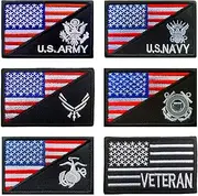 Antrix 6 Pack Tactical Patch Set of U.S. Army U.S. Navy U.S. Air Force U.S. Marine Corps Coast Guard Veteran Military Emblem Patch for Tactical Army Clothes Backpack Caps Hats Vest -Black