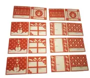 Vintage Simply Christmas Red Velvet Flocked Gift Tags Trim Snowman Wreath Gifts