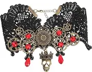 [NOLITOY] Halloween Decorations Metal Cosplay Necklace Gothic Choker Lace Neck Pendant Skull Lace Necklace Gothic Choker Crystal Choker Necklace Skull Charm Choker Alloy Clothing