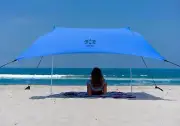 Neso Beach Tent with Sand Anchor, Portable Sunshade - 7' x 7' (Periwinkle Blue)