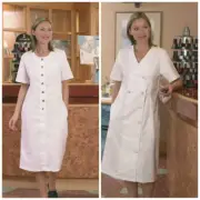 WHITE LADIES HEALTH BEAUTY BUTTON DRESS BEAUTICIANS SPA HEALTHCARE SALON TUNIC