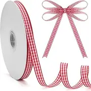 GHGMAO Gingham Ribbon, Red and White Plaid Checkered Ribbon 3/8 inch x 50 Yards, Red Buffalo Checker Ribbons for Gift Wrapping, Hair Bows, Picnic, Crafts, DIY Accessories