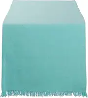 DII Everyday Collection, Fringed Check Tabletop, Table Runner, 14x108, Solid Aqua