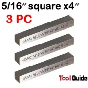 3 PC HSS Tool Bits 8mm 5/16" Square 4" Long, M2 High Speed Steel Fully Gound