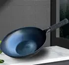 30CM Zhangqiu Handmade Iron Uncoate Fish-Scales Wok with flat bottom +wooden lid