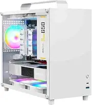 V500 Mini Portable M-ATX/ITX Computer Case, Mini-Tower CASE, Full Side Glass Transparent DIY Desktop Case with Handle, Support 320MM GPU Size (White-2.0)