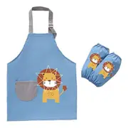 Waterproof Lion Kids Painting Apron, Toddler Art Smock Children Apron for Painting, Cooking, Baking, Blue, Medium