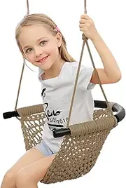 ROPECUBE Kids Swing Seat, Hand-Knitting Toddler Swing, Swing Seat for Kids with Adjustable Ropes, Kids Tree Swing Porch Swing Rope Swing Seat, for Outdoor Indoor, Playground, Backyard（Light Brown）…