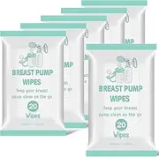 Threlaco 6 Pack 120 Count Breast Pump Wipes Quick Clean and Irritant Free Resealable Convenient Breast Pump Cleaning Wipes Hygienic Breastfeeding Supplies(Green)