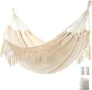Garden Hammock with Elegant Tassels, Macrame Hammock Swing with Carrying Bag for Patio, Yard, Outdoor and Indoor Load 204kg