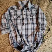Wrangler Kid's 24M Plaid Button Down One-Piece Romper