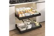 ACA Black Kitchen Storage Shelf Organizer Sliding Cabinet Basket Pull Out Drawer 43.5-68x42x7.5cm