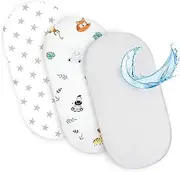 Fitted Sheet Pram Baby Fitted Sheets Set of 3: 75 x 35 cm - 2 x Flat Sheet + 1 x Waterproof Mattress Protector - Baby Cot Accessories for Cot Bed Side Cot Bassinet