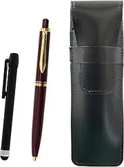 Slim Cowhide Leather Pen Case Black Metal Touch Stick Black Euro Style Brass Parts Retractable Ballpoint Pen Set Red ASB-ALB-NXB-R
