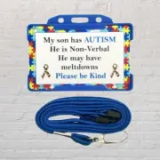 My Son Has Autism / Non Verbal - Hidden Disability Awareness Card & Lanyard