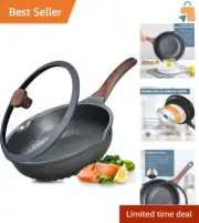 11-Inch Nonstick Deep Frying Pan with Lid & Heat Indicator - German Technology
