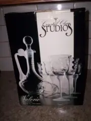 Vintage Crystal Clear Studios Decanter & 6 Wine Glasses Valerie Pattern NIB