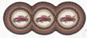 Braided Jute Tri-Circle Table Runner. Earth Rugs. RED CHRISTMAS TRUCK . 15"X36"